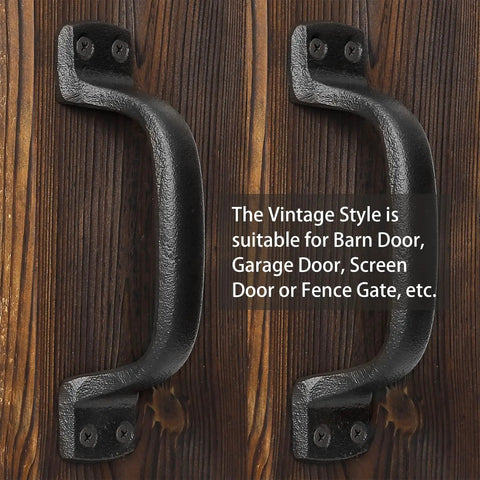 Black Cast Iron Barn Door Handles Rustic Heavy Duty Gate Pulls 7 Inch Sliding Door Hardware 2 Pack Grab Handles on wooden door
