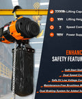 YATOINTO 2-speed electric chain hoist, 2200lb capacity, orange motor housing with chain and hanging bag, front view