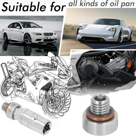 Heavy Duty Stainless Steel Self Tapping Oil Drain Plug M12x1.75 Repair Kit to Fix Stripped Threads On Your Car Or Truck Pan Like A Boss And Keep It Leak Free. M12x1.75 stainless drain plug for car, truck, and motorcycle oil pans