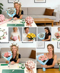 Collage of floral arrangements using Dope DIY Floral Craft Kit with ABS pearls, wire, stems, scissors, pliers, and green tape.