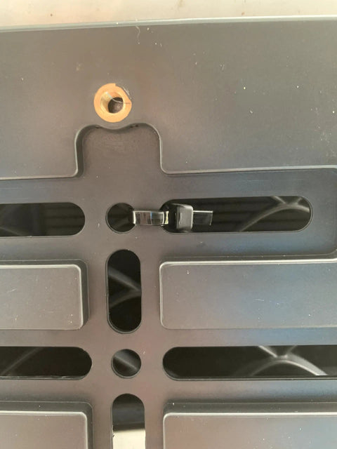 Back view of Mercedes-Benz Front Bumper License Plate Holder Kit Bolt-On Relocator Mount for flat bumpers detail.