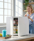 Hella Compact Mini Upright Freezer Packs 1 Point 1 Cubic Feet Inside With Five Level Temperature Knob Removable Shelves and Crisp White Finish.