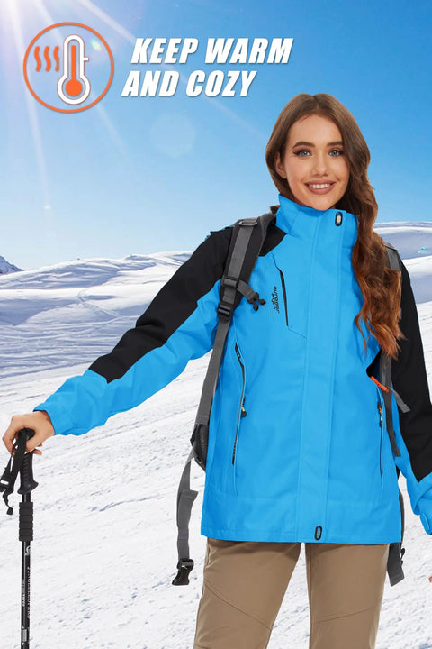 Model wearing Three In One Snow Jacket For Women With Inner Fleece Layer And Waterproof Windproof Shell Lake Blue Winter Coat For Ski