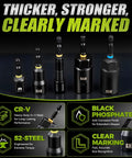 Magnetic Socket Set For Power Drill With Quick Release Extension Includes Metric And SAE Sockets Nut Drivers Socket Adapters And Storage Case Deep 14mm Driver Built To Last For Easy Home Repairs showing CR-V and S2 steel labeling and clear marking
