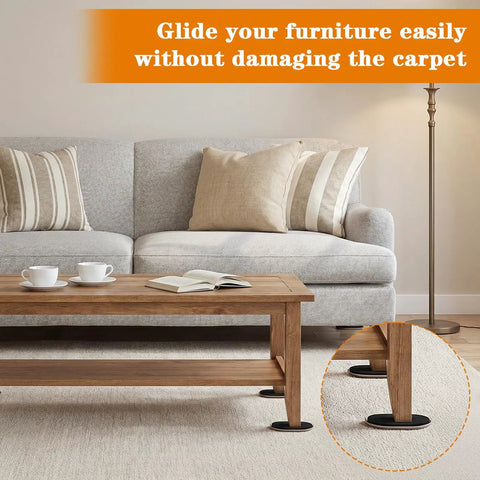 Heavy Duty Oval Furniture Sliders Complete Set Of 16 Smooth Glide Pads For Carpet And Hardwood Floors under coffee table legs on carpet.