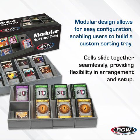 Modular Card Sorting Tray for Collectors and Gamers Expandable Grid Organizer with Movable Cells displayed with cards