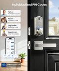 Smart Fingerprint Door Lock With App Control, No-Fuss 8 In 1 Keyless Entry Deadbolt, Auto Lock, Electronic Keypad, Satin Nickel on door