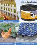 6-In By 100-Ft Critter Guard Roof Net Roll Kit With Rust-Proof Black PVC Coated Galvanized Mesh Pigeon Bird Proof Net With 70 Fastener Clips For Bird And Animal Control Easy Install Heavy-Duty Roof Protection displayed with various applications including fence bottom and solar panel roof.