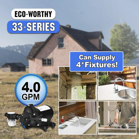 33-Series 110V AC Water Diaphragm Pump With 4.0 GPM At 50 PSI, RV Fresh Water On Demand Pump featured for home and garden use