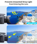 Image showing lens flare reduction with and without 50mm Reversible Lens Hood Shade For EF 50mm F1 8 STM Lens Replaces ES 68.