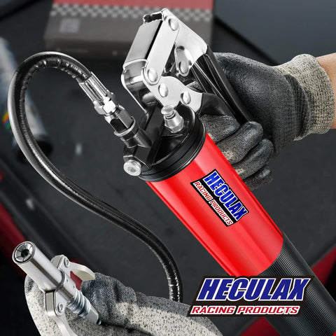 Heavy Duty 6000 PSI Grease Gun With Quick Release Coupler Pistol Grip Kit 14 Oz Capacity 18 Inch Flex Hose Red Built For Pros And Everyday Gearheads For Home Mechanics in use