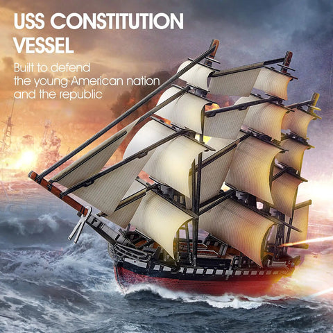 USS Constitution 3D Ship Puzzle For Adults And Teens Realistic Sailing Boat Model Kit 193 Pieces No Scissors No Glue Required Easy To Build Yet Challenging Collectible Display Piece For Home Or Office