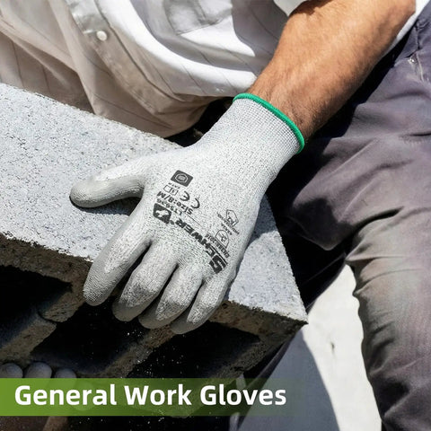 Six Pairs Heavy Duty Safety Work Gloves With ANSI Level 6 Abrasion Resistance And ANSI A2 Cut Resistant Grip worn by worker