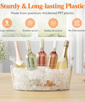 6.5L Party Ice Bucket With Scoop For Champagne And Beverages Portable Cooler For Wine Beer And Cocktails 15 By 7 By 8 Inches Mimosa Bar Supplies Bigger Capacity Than 5L For Extended Cold Drinks filled with champagne bottles and ice on a table