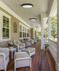 Porch with 15 Inch LED Edge Lit Flush Mount Ceiling Light With Dope Color Temperature Switch Dimmable Bronze, wicker chairs