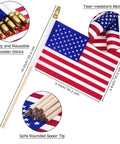 150 Pack Handheld American Flags On Sticks 4x6 Inches With Gold Spearhead For 250th Anniversary, close-up of flag details