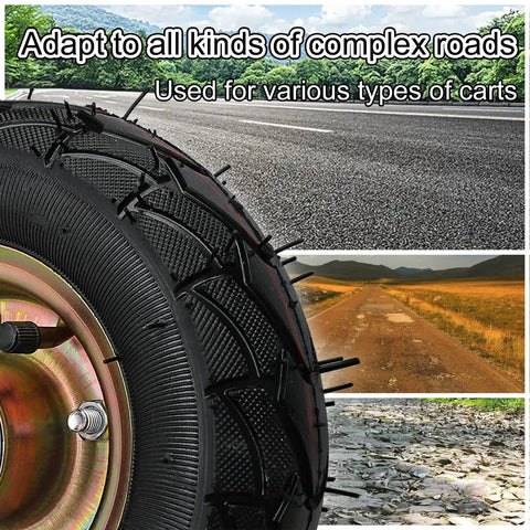 Heavy Duty 2 Pack Of 8 Inch And 10 Inch Rubber Casters With Side Brakes built for various carts on complex terrains.