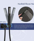 10 Inch Matte Black Round Rain Shower Set With Wall Mounted Rainfall Head And Handle Trim Kit, handheld shower with 360 rotation