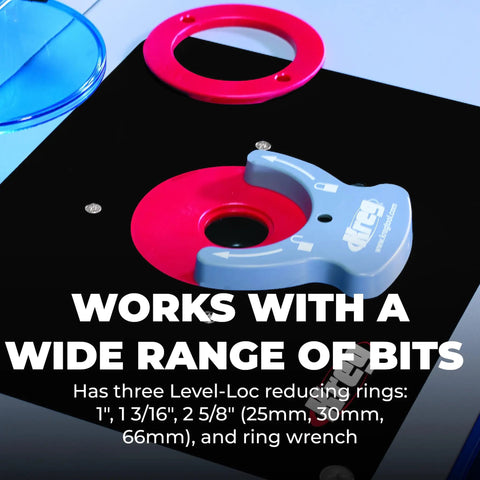 Precision Mdf Router Table Top With Flush Leveling Inserts And Low Friction Glide Surface For Heavy Duty Woodworking Builds That Are Straight Up Kickass with Level-Loc reducing rings.