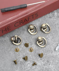4 Pack Antique Brass D Rings And Ball End Studs Repair Kit For Purses Bags Leather Straps with punch and screwdriver