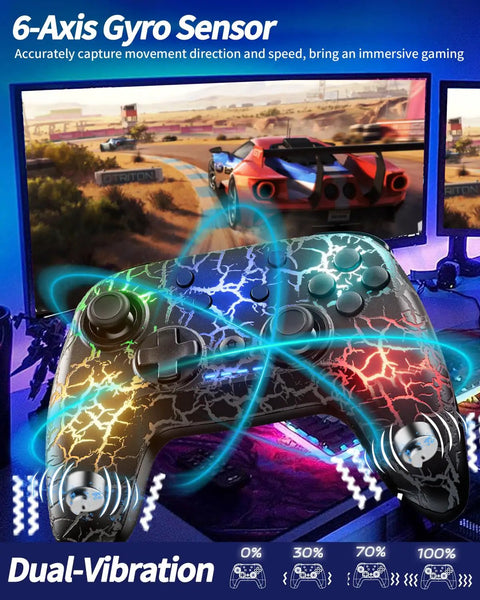 Two Pack Wireless Switch Controller Set For Switch, Switch Lite, OLED And PC With 1000mAh Battery, Lit Nine Color LED Glow
