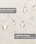 Water droplets on creamy stone peel and stick backsplash tiles for kitchen and bathroom self adhesive PVC wall tiles 12x12 in 0.16 in thick.