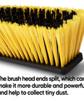 Heavy Duty 24 Inch Push Broom With Adjustable Telescoping Handle Up To 65 Inches showing split bristle head for effective dust collection.