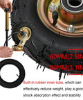 Heavy Duty Pneumatic Rubber Castor Wheel Set Of Four With Two Swivel And Two Directional Casters For Industrial Carts Rock Solid Silent Cruising Shock Absorbing 8 Or 10 Inch No Fuss Setup showing a close-up of a wheel being inflated.