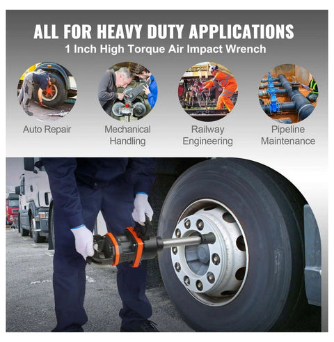 Heavy Duty 1 Inch Air Impact Wrench Delivering 3160 Ft Lbs Breakaway Torque Pro Pneumatic Impact Gun used on truck wheel.