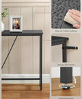 Slim Entryway Console Table With Industrial Chic Matte Black Steel Pipes, charcoal gray top and adjustable feet features shown.
