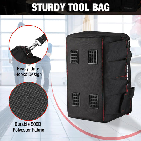 14 Inch Tool Bag With Adjustable Shoulder Strap Multi Pocket Tool Organizer In Pro Grade Durable Black Polyester