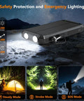 20000mAh Solar Power Bank with Wireless Charging and LED flashlight modes displayed in outdoor setting