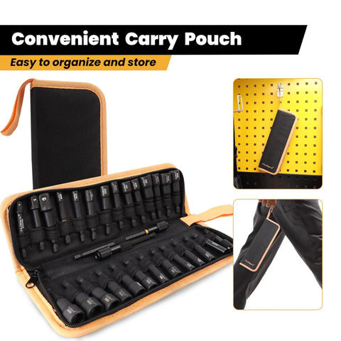 29 Piece Magnetic Nut Driver Set With SAE And Metric Bits, Magnetic Bit Holder, Quick Release Extension, and Storage Bag for Impact Drills