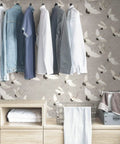 Halcyon Peel And Stick Grey And White Crane Pattern Wallpaper Removable Contact Paper For Walls Self Adhesive Wall Covering