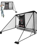 10x7 Ft Golf Hitting Net With Stitched Triangular Side Barriers And Ball Collection System For Backyard And Indoor Use, Quiet Target Cloth