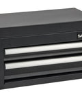 Compact Metal Tool Chest With 2 Drawers And PVC Drawer Liners For Workbench Or Desk, Powder Coated Steel Small Toolbox, Black