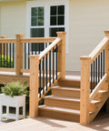 Wooden deck with 26 Inch Black Metal Deck Balusters Rectangular Stair Spindles For Deck Railing System with Side Mount Railing Kit