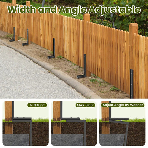 Fence Post Repair Kit For Wood Posts, Heavy Duty Steel Ground Spike With Adjustable Angle, Rust Resistant shown installed on fence