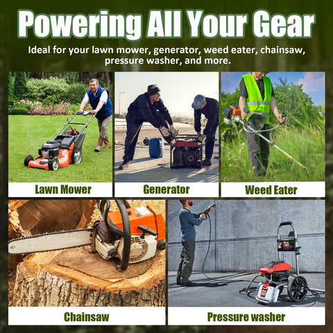 Built Tough 10 Ft 3.5mm Lawn Mower Pull Cord With Handle For Easy Starts And Lasting Durability, 2000Lb 16-Strand Braided Rope, Cut To Fit For Chainsaw, Pressure Washer, Snow Blower, with lawn mower, generator, weed eater, chainsaw, and pressure washer uses shown