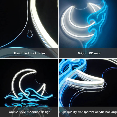 Moon Over Sea Neon Light Sign For Room Decor in anime sunrise design with bright LED and acrylic backing