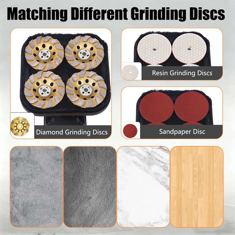 Diamond, resin, and sandpaper discs for Beast 3800W Floor Grinder With Adjustable Speed And Extendable Rod Polisher for various surfaces