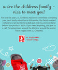 Cups N Cargo Universal Stroller Caddy Organizer With Cup Holders And Mesh Storage Bag For Busy On The Go Parents, promotional image with illustrations and text.