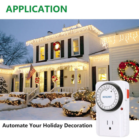 Straightforward Setup 24 Hour Mechanical Plug In Timer With Multiple On Off Cycles Heavy Duty 15 Amp Indoor Outlet Switch for holiday lights.