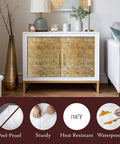 Gold Peel And Stick Wallpaper 24 By 78 Inches on cabinet doors, waterproof metallic vinyl for home decor, shown with features.