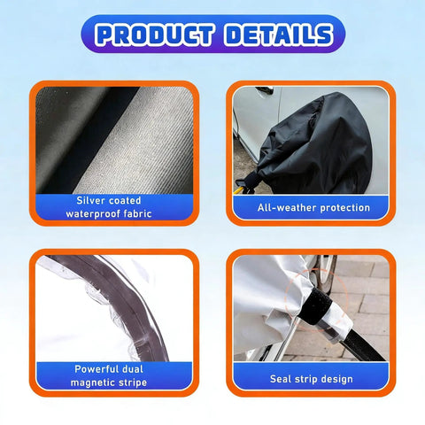 Slick EV Charger Plug Port Cover With Heavy Duty Waterproof Seal all-weather fabric and seal design shown on charging port.