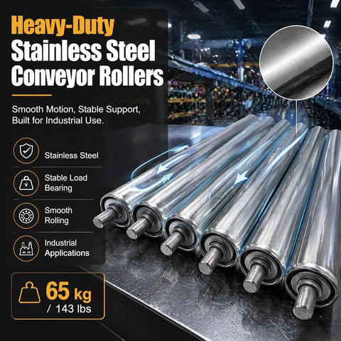 Heavy Duty Stainless Steel Conveyor Roller Set 6 Inch 12 Inch 10 Inch 4 Inch 24 Inch 18 Inch 22 Inch 16 Inch For Reel Mower Material Supports Packaging Line DIY Roller Table 10 Pcs, stainless rollers shown
