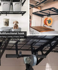 Flat Hook Add On Storage Hooks For Ceiling Racks And Wall Shelving 6 Pack Heavy Duty Garage Organization Clips displayed with items