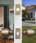 Entry Door Knob Deadbolt Combo Lock Set In Antique Brass 6 Pack With Adjustable Latch for Front or Back Doors