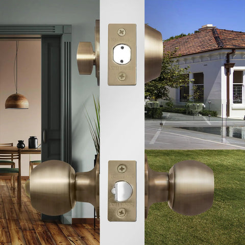 Entry Door Knob Deadbolt Combo Lock Set In Antique Brass 6 Pack With Adjustable Latch for Front or Back Doors