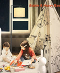 Children playing near floor lamp with lampshade, 3 color temperatures from 3000K to 5000K, 9W LED bulb included, black